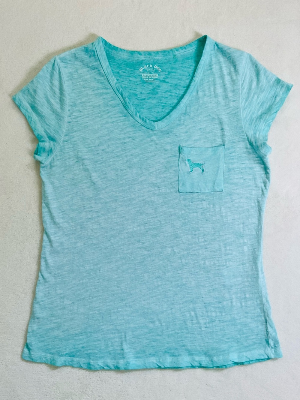 The Black Dog Beachfront Women’s S Aqua Slub Cotton V-Neck Pocket Tee